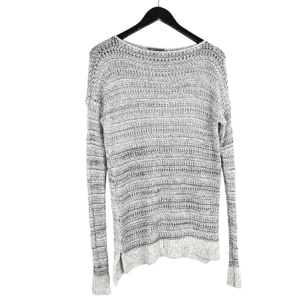 VINCE Sweater Heathered Marled Knited Scoop Neck Slouchy Fit Grey